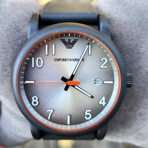 New EMPORIO ARMANI AR11176 Date Black Silicone Men Quartz Watch No Box A…
